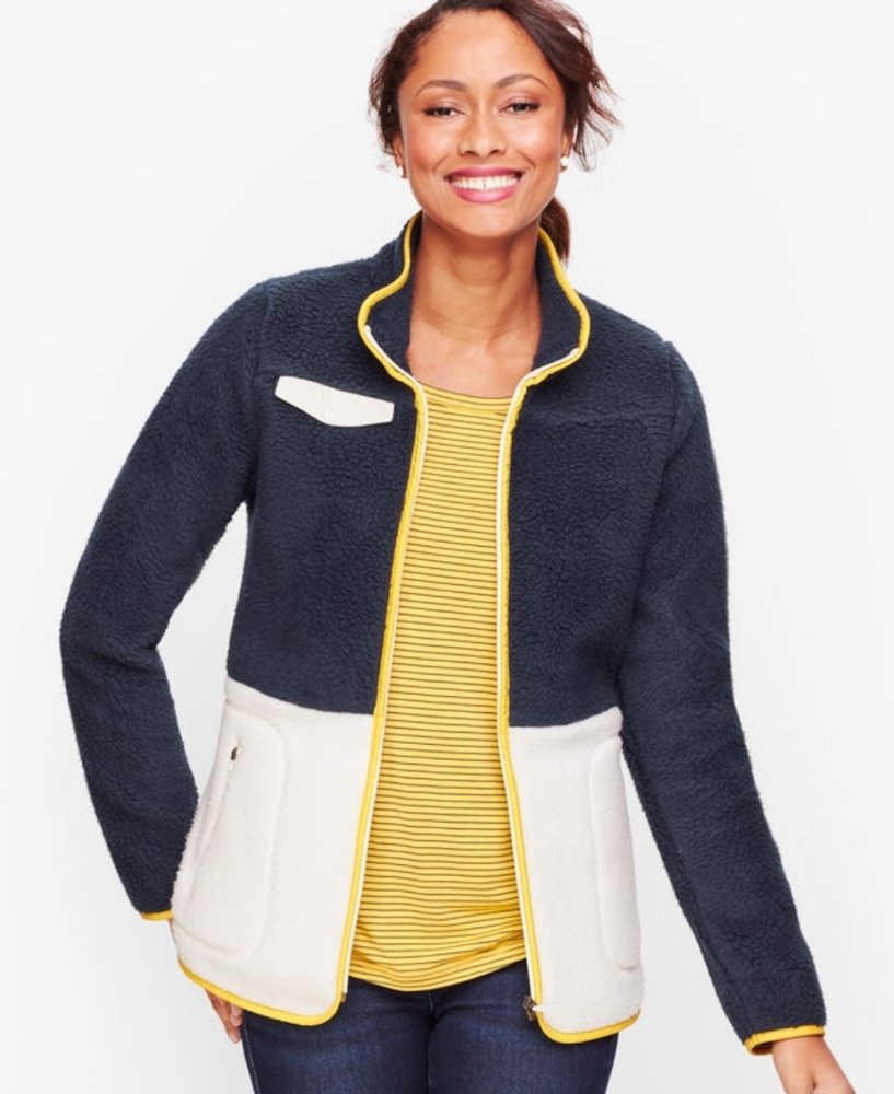 Talbots Colorblocked Sherpa Jacket - navy, ivory